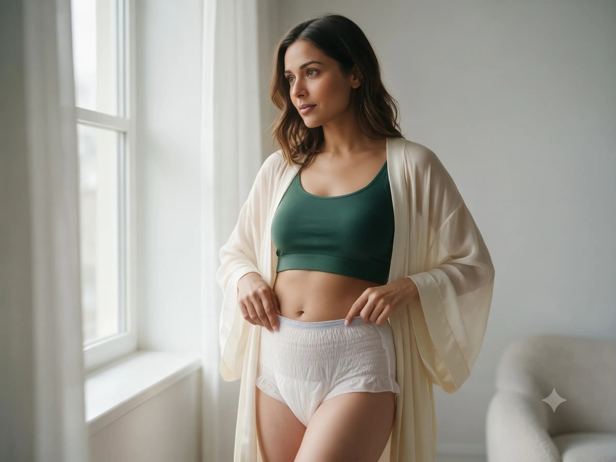 woman wearing disposable maternity pads
